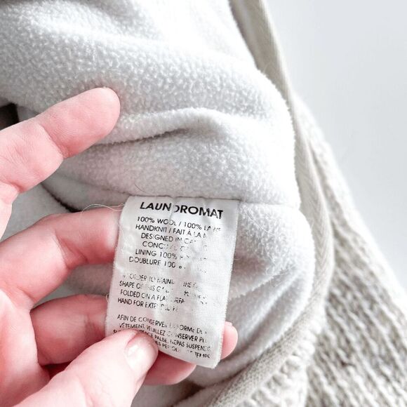 RARE Laundromat Men Full Zip Wool Knit Hooded Jacket Off-White Brown Size Medium - Picture 4 of 7